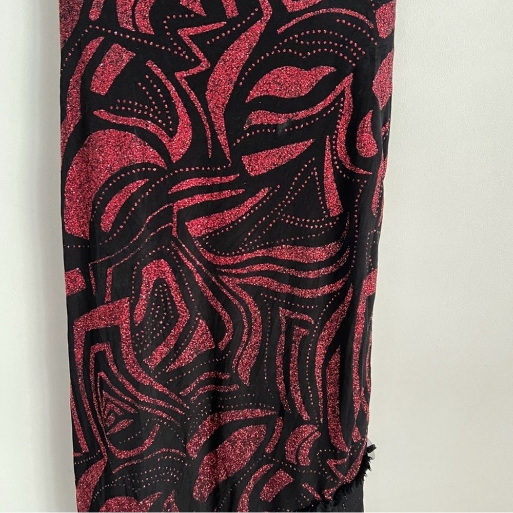 Y2K Black Red Glitter Asymmetrical Dress Ruffle Hem Spaghetti Strap Party Dress - Picture 7 of 14